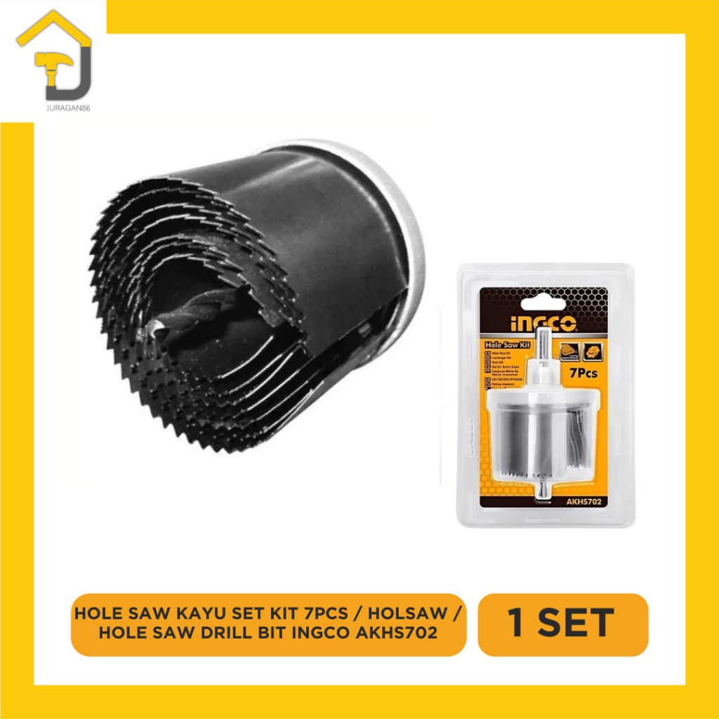 HOLE SAW KAYU SET KIT 7PCS / HOLSAW / HOLE SAW DRILL BIT INGCO AKHS702