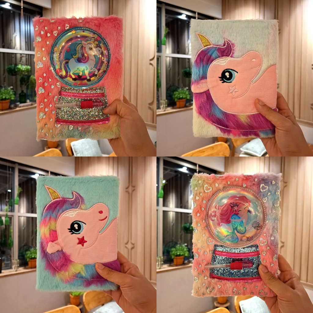 

mh Buku Diary Agenda Catatan Note Book Motif Fur Bulu Bulu Karakter Unicorn Horse Kuda Pony