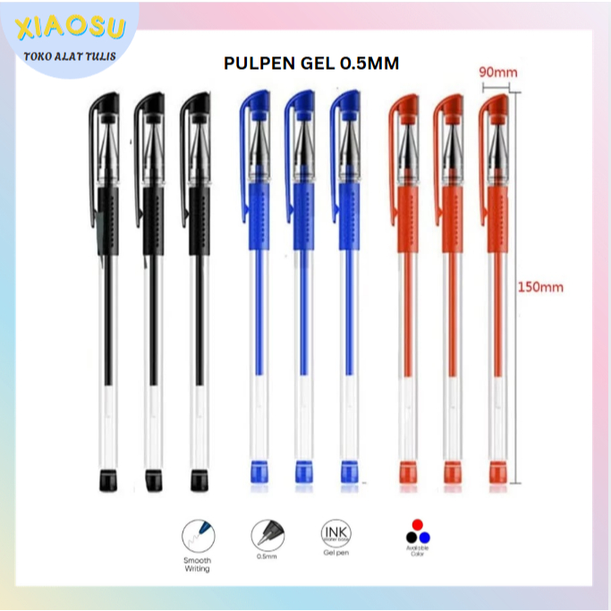 

(BISA COD) 12-50 PCS Pulpen Gel Ink 0.5mm Pena Standar Refill Tinta Isi Pena 0.5 mm Alat Tulis Sekolah Tinta Warna Hitam Biru Merah
