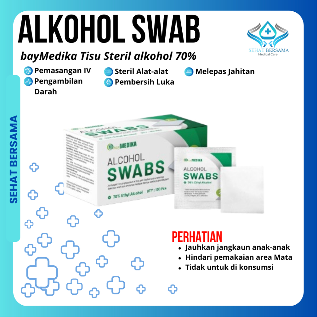bayMEDIKA alkohol swab isi 100pcs lembar 2 ply | Pembersih luka | Pelengkap P3K | Antiseptik Pembers