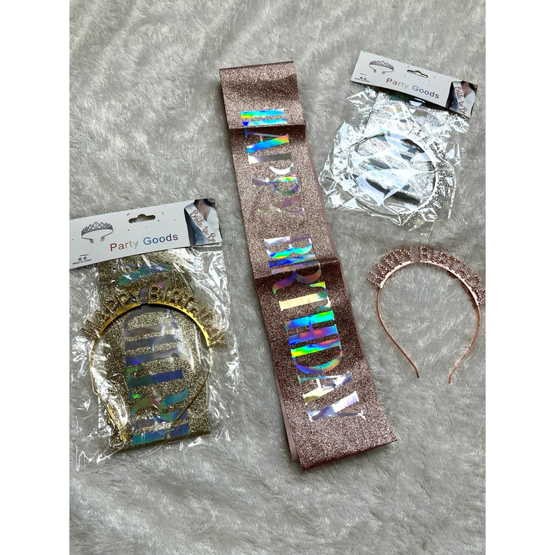 mahkota /bando ulang tahun permata  bando Happy birthday +selempang Happy birthday sash Happy birthd