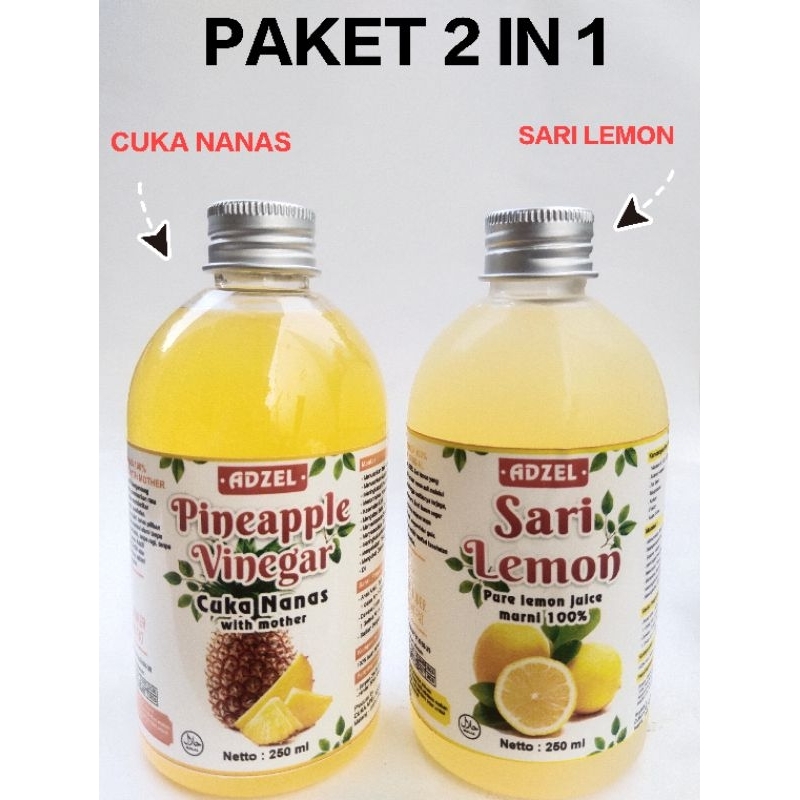 

paket hemat cuka nanas 250ml & sari lemon 250ml - diet sehat - paket imun tubuh - paket bundling
