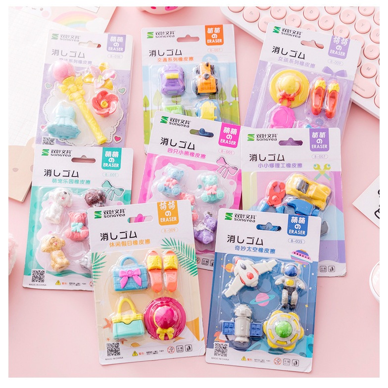 

Penghapus karakter Set - Eraser set anak Stationery set Karakter Lucu Goodie Bag Hadiah Sekolah