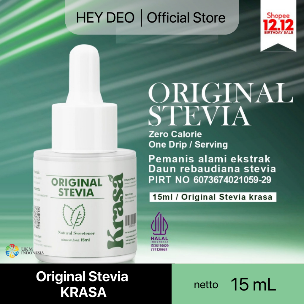 

KRASA STEVIA ORIGINAL PEMANIS NATURAL -15ML (HALAL & BPOM) COCOK UNTUK DIABETES | GULA DARAH | ETAWA | PENGGANTI GULA | KOLESTROL | RENDAH GULA DIABETES | DIET