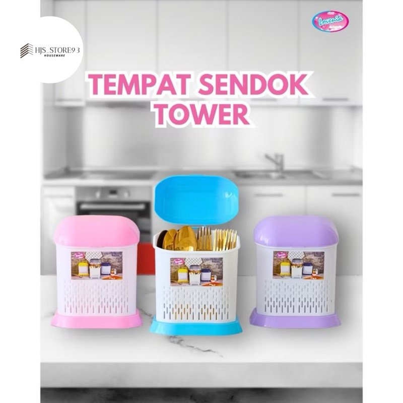tempat sendok tutup tower lovenia warna pastel unik