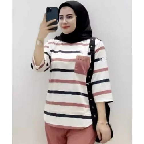 Kaos Wanita Setrip Lengan Panjang / Kaos Wanita Lengan Panjang Striped Top Atasan Wanita Lengan Panj
