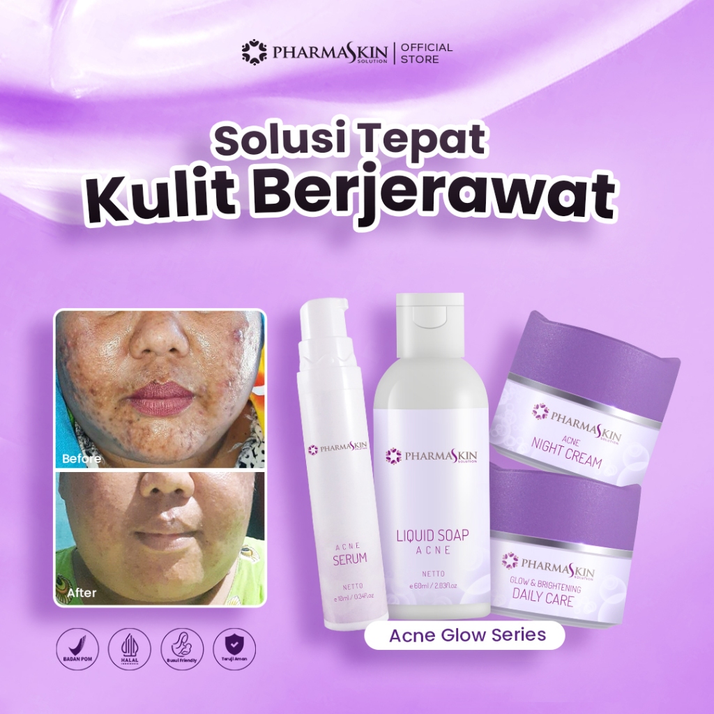 Pharmaskin Paket Acne Glowing Series | Skincare Acne | Penghilang Jerawat & Beruntusan | Night Cream