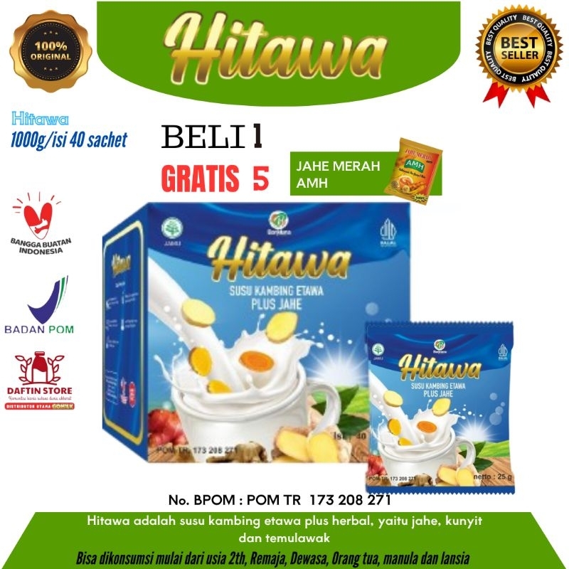 

HITAWA Sachet Box 1Kg /40 sachet Susu Kambing Etawa bubuk Plus Herbal Jahe Kunyit Temulawak rasa original sehat nyeri sendi dan tulang asam urat