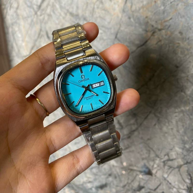 ( BISA COD ) JAM TANGAN PRIA OMEGA BLUE RANTAI STAINLESS CHRONO OFF DIAMETER 3,8 CM || JAM TANGAN FA