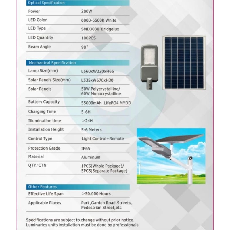 lampu jalan tenaga surya 200 watt