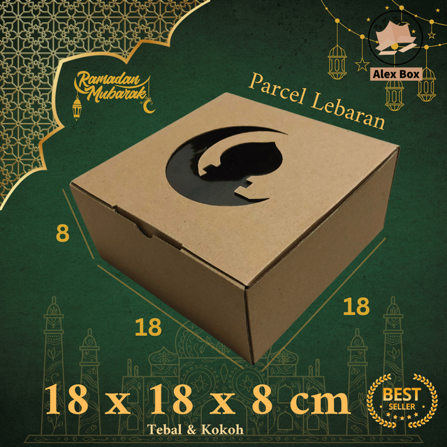 

Kardus Parcel Lebaran Ukuran 18 x 18 x 8 cm | Box Mika Hampers Idul Fitri | Diecut Hantaran Kue