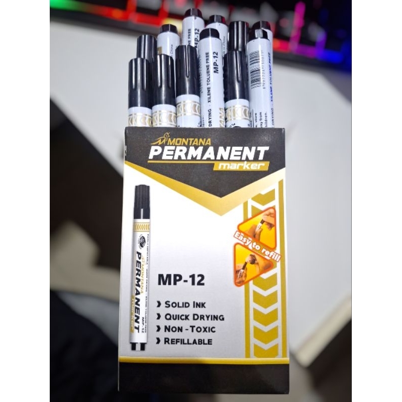 

Isi 12 Pcs Spidol PERMANENT Marker/MONTANA/Spidol Montana/Spidol Hitam Permanent/Permanent Marker/MP-12