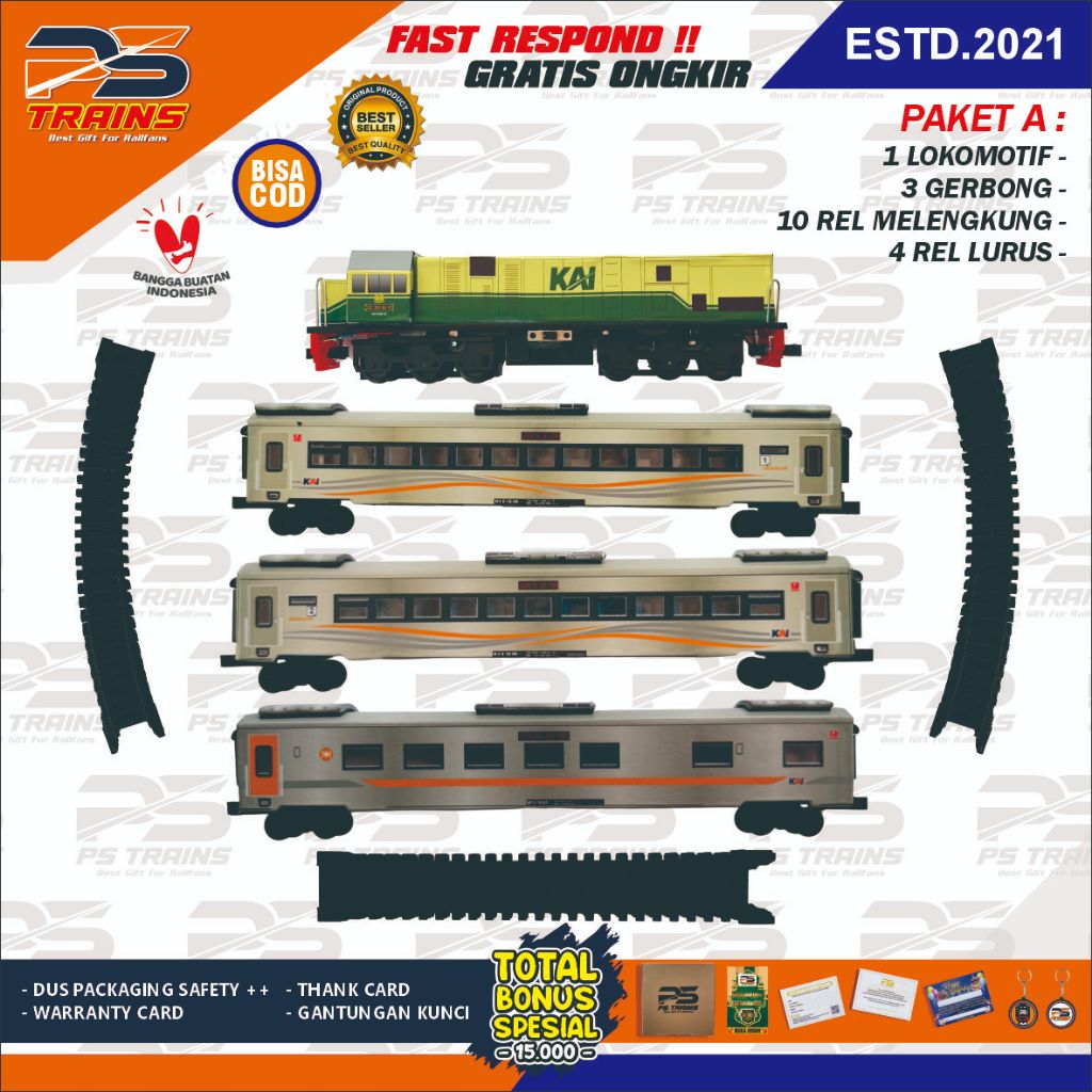 [ MODE CHARGER SET ] RANGKAIAN MAINAN MINIATUR KERETA API CC201 VINTAGE EKSEKUTIF STAINLESS STEEL Ha