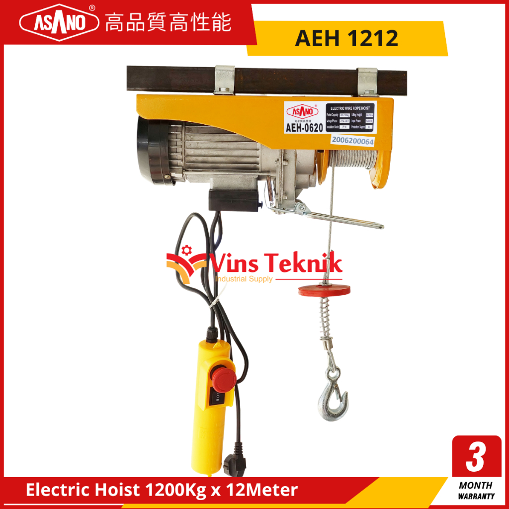ASANO AEH 1212 Electric Hoist Katrol Elektrik Electric Chain Hoist 1200Kg x 12 Meter AEH1212