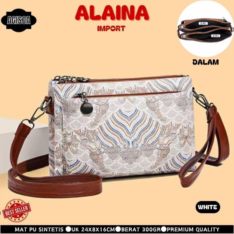 TAS SELEMPANG IMPORT WANITA BAHAN SINTESIS 3 RUANG RESLETING ALAINA