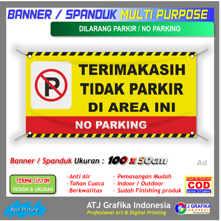 Spanduk Banner Dilarang Parkir Mobil / Dilarang Parkir Mobil no parking bebas kendaraan mobil motor