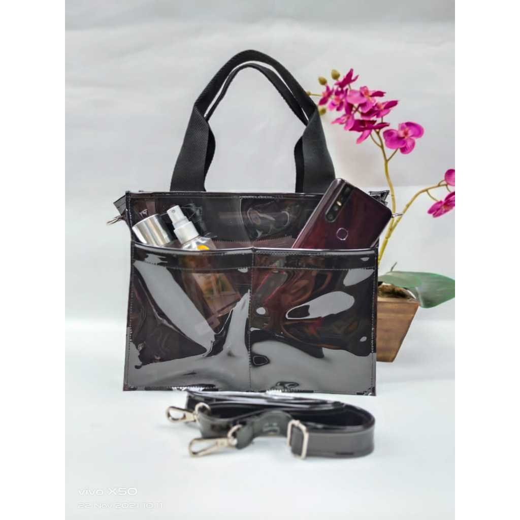 Tas selempang mika pvc hitam/tas selempang new