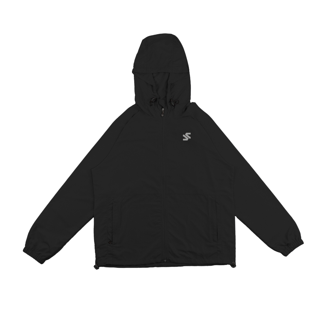 Saiber - Jaket Olahraga Running Parasut Polos Pria Wanita UV Protection Windbreaker Warna Hitam