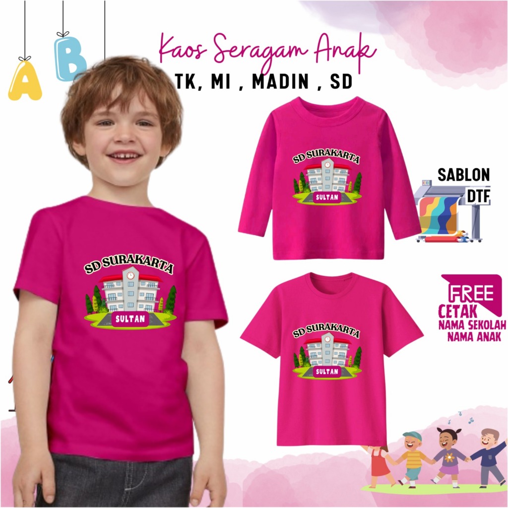 Kaos Seragama Anak Premium Lengan Pendek TK, SD/MI, (free desain dan nama)