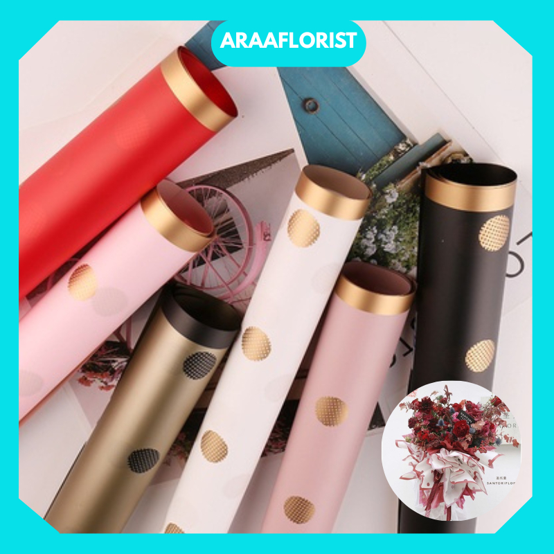 

KB099 Kertas Buket Bunga Polkadot Les Gold Cellophane Flower Wrapping Paper
