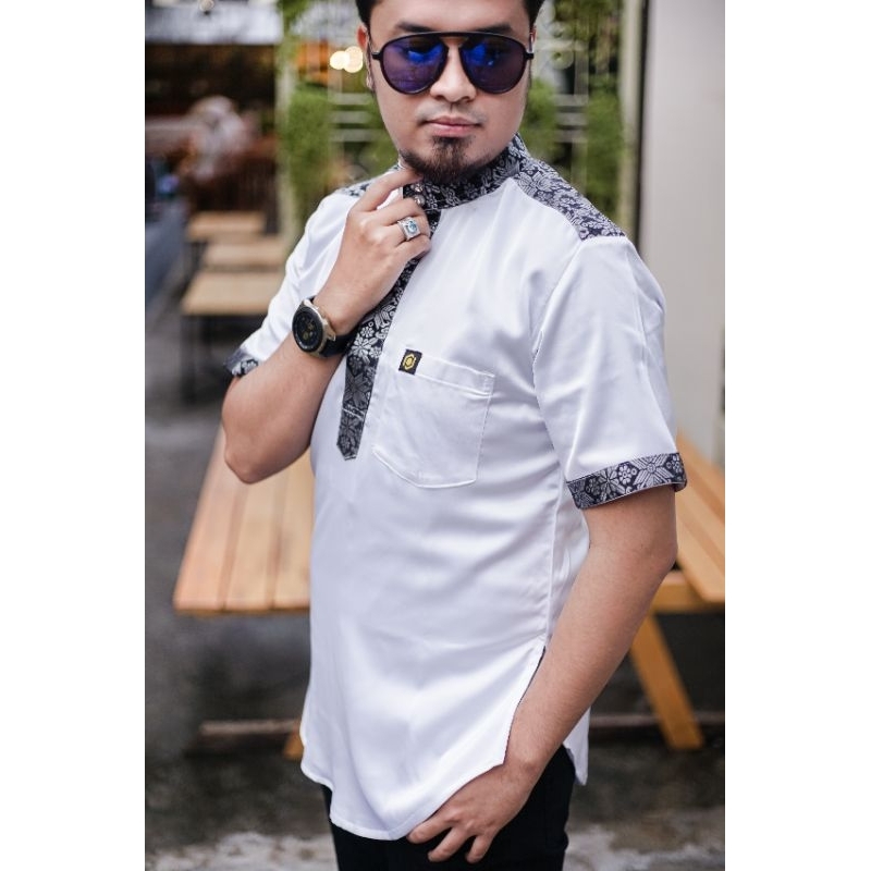 ELMAKKY Exclusive - Kurta Alvin - Baju Atasan Pria lengan pendek motif songket - simpel