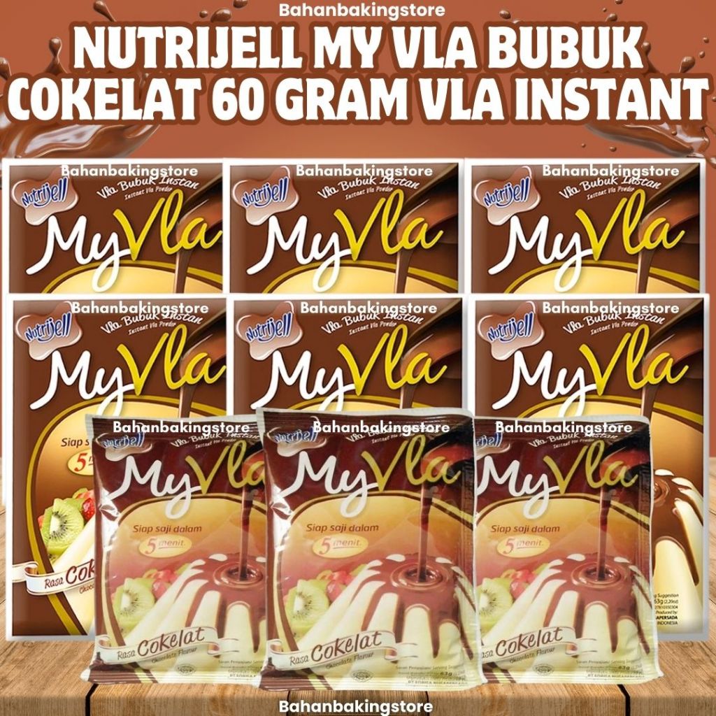 

NUTRIJELL MY VLA BUBUK RASA COKELAT 63 GRAM VLA INSTANT JUAL SATUAN & PER BOX ISI 6 PCS | MYVLA COKLAT INSTANT SACHET | VLA FLA MYVLA UNTUK PUDING 63GRAM