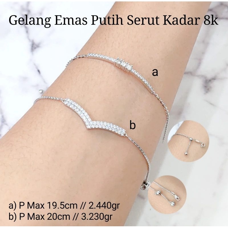 GELANG EMAS PUTIH SERUT KADAR 8K