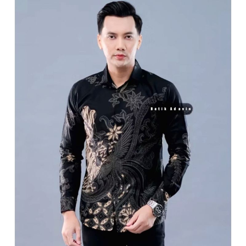 Batik Adavin Batik Pria Lengan Panjang Motif Handara Laskala Hitam Premium Exclusive
