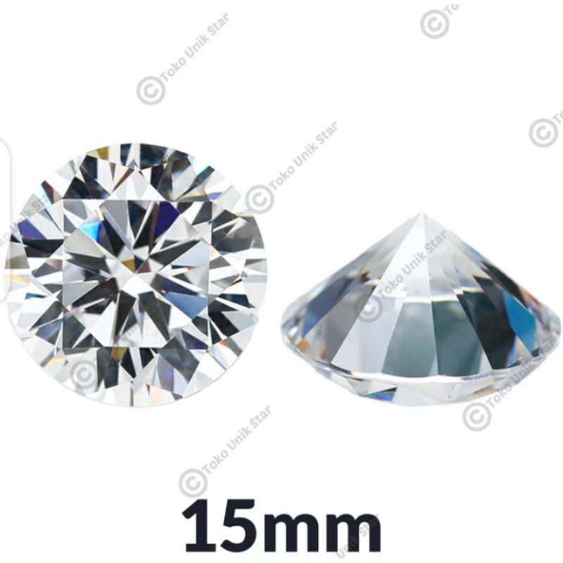 Batu Permata Diamond Cubic Zirconia / Berlian Zircon AAA 15mm