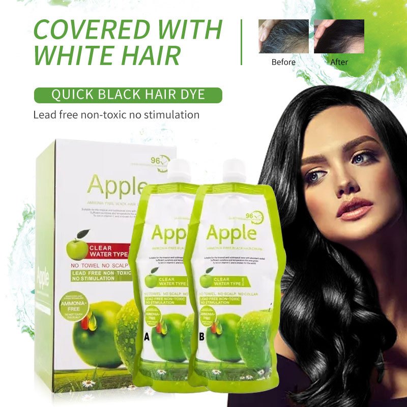 Krim Pewarna Rambut Herbal Bebas Ammonia Apple Hair Color Dye Cream Semir Penghitam Rambut Uban
