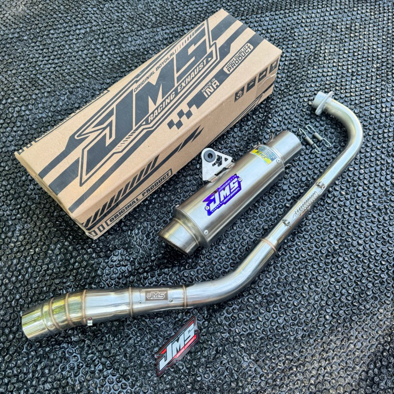 KNALPOT JMS ORIGINAL TYPE PRO EMBLEM BLUE BUAT ALL MOTOR BEBEK LEHER ROAD RACE FREE BOX PAKING