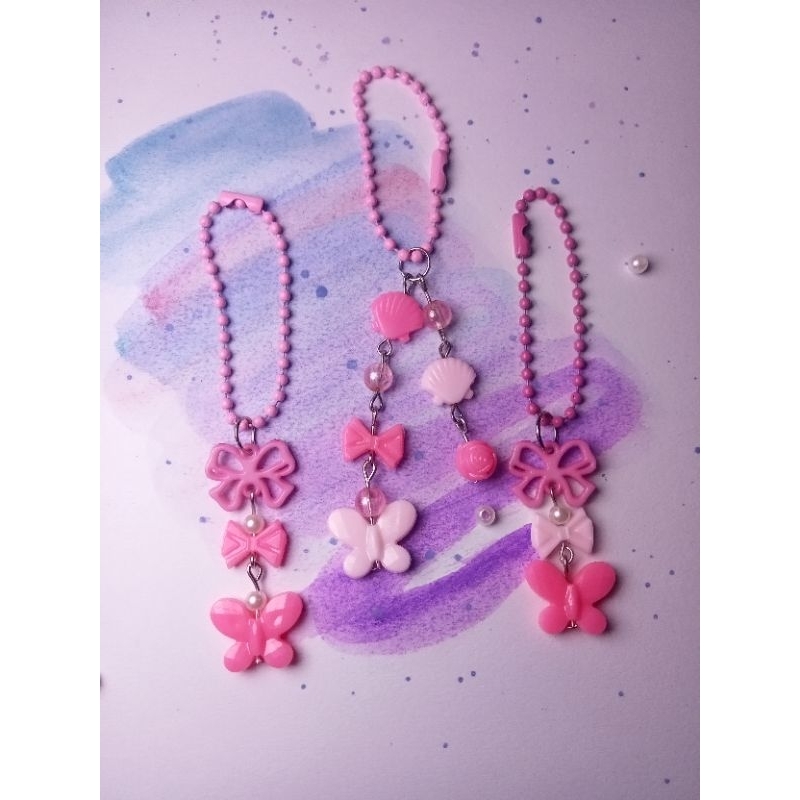 Gantungan Pita Pink/Ganci Manik manik/Aesthetic/Gantungan Tas