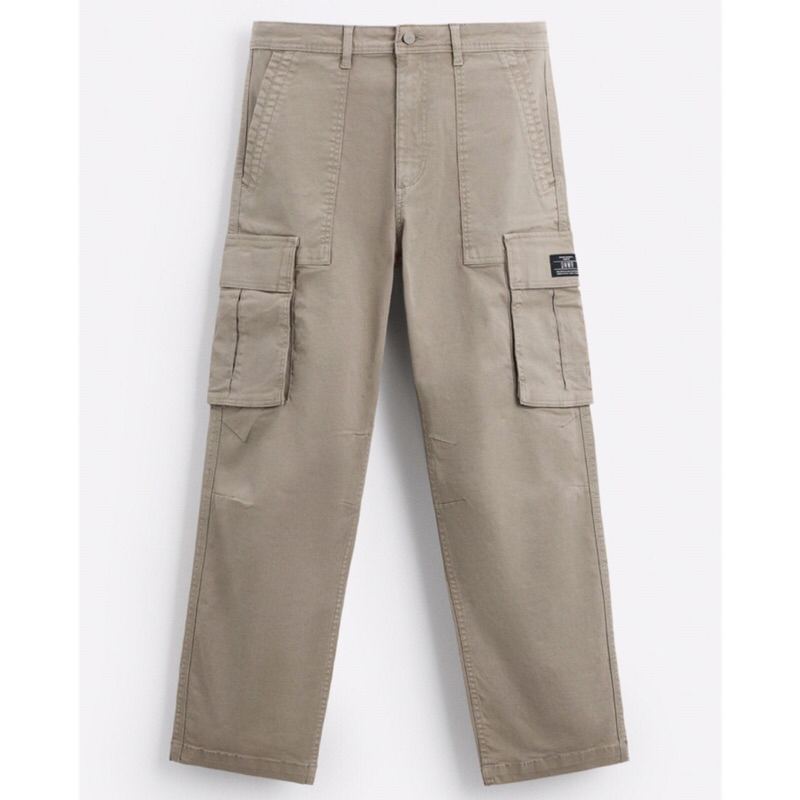 ZARA Men Relaxed Fit Cargo Trousers Celana Panjang Pria Mink