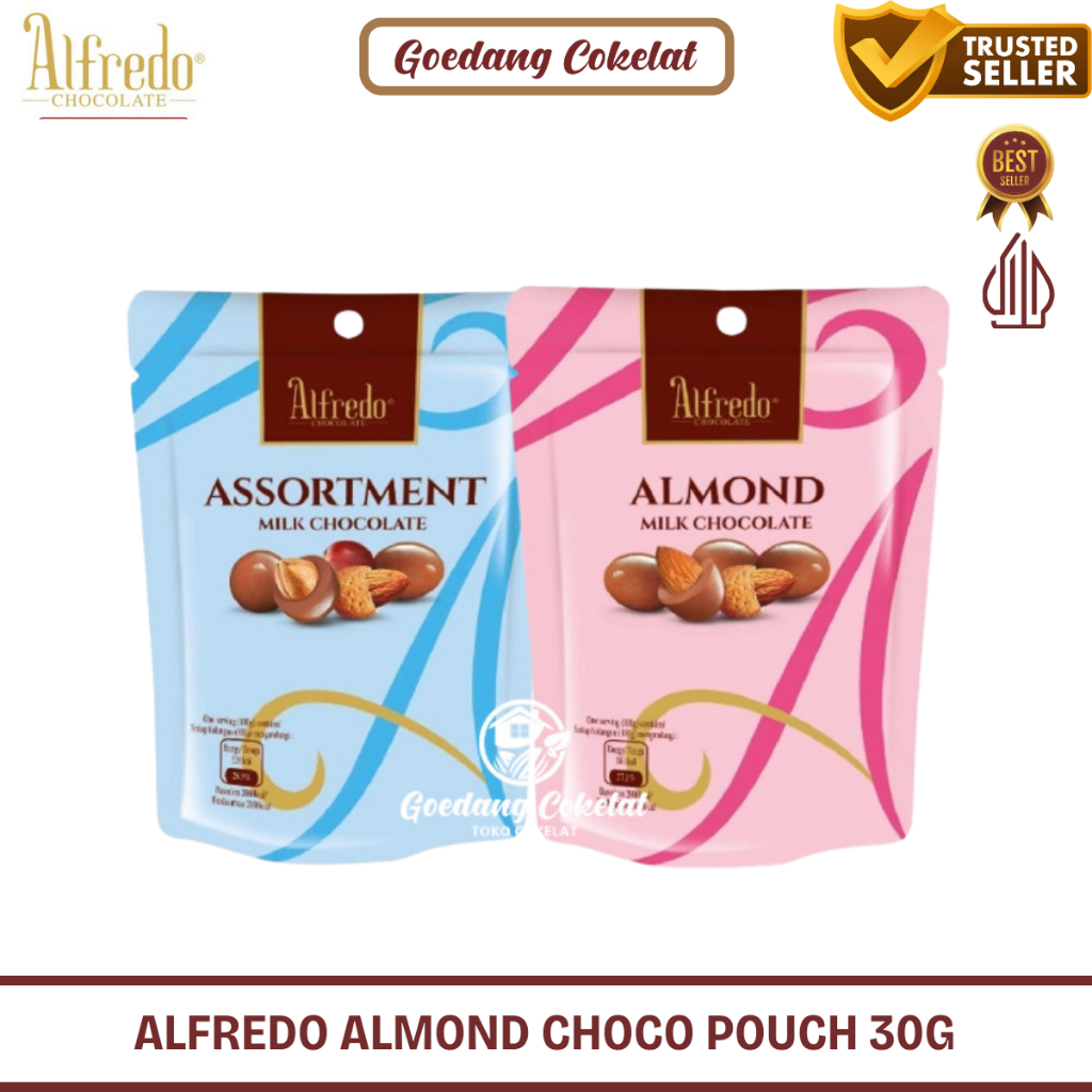 

Alfredo Coklat Almond Kismis Hazelnut Assortment Milk Chocolate Kemasan Pouch 30g
