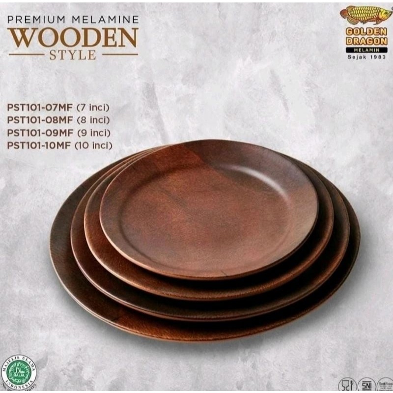 Piring Bulat Motif Kayu Melamin 7Inch - Golden Dragon Melamin PST101-07MF Kitchenware