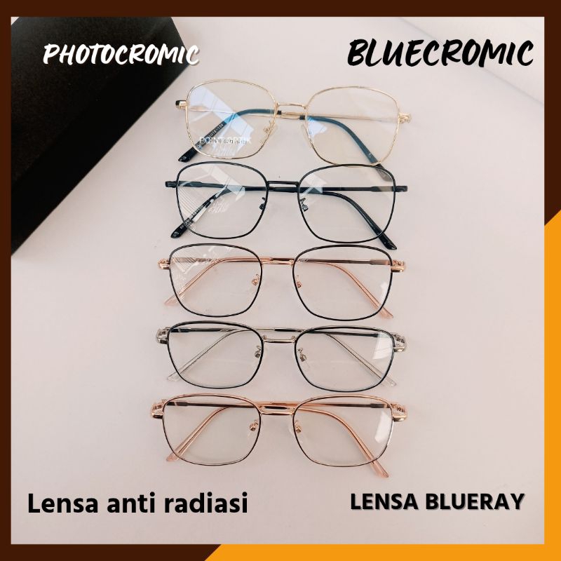 Kacamata Minus Anti Radiasi Photocromic Frame Kotak Titanium Full Pria Wanita