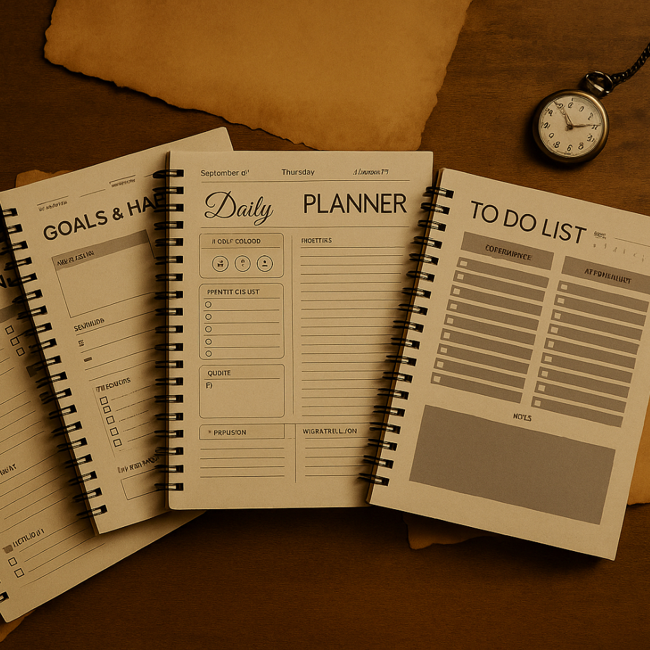 

Planner Book A5 Spiral – 60 Halaman Bookpaper | Cover Hitam Coklat Elegan | Buku Agenda Harian