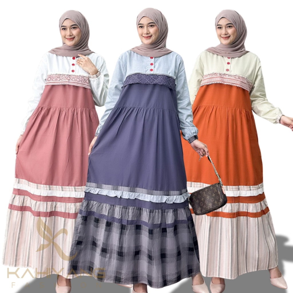 Gamis Katun Kombinasi / Gamis Kahiyang / Gamis Kancing / Gamis Casual / Gamis Brokat