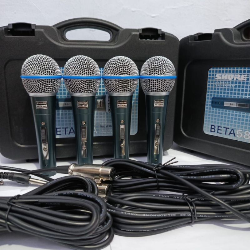 PAKET HEMAT( 1 KOPER ISI 4 ) MIKROFON SHURE BETA 58A FUUL BESI. LENGKAP KABEL