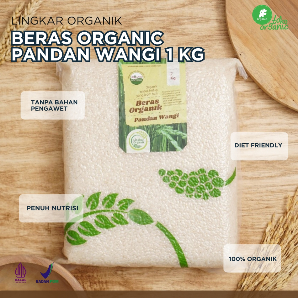 

Lingkar Organik Beras Organik Pandan Wangi (1kg) Beras Pandan Wangi Organik Premium, Beras Pulen, Beras Sehat