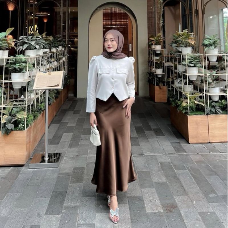 [Rok Satin Reine 90CM] - Satin Long Skirt - Rok Satin Panjang - S sampai 2XL