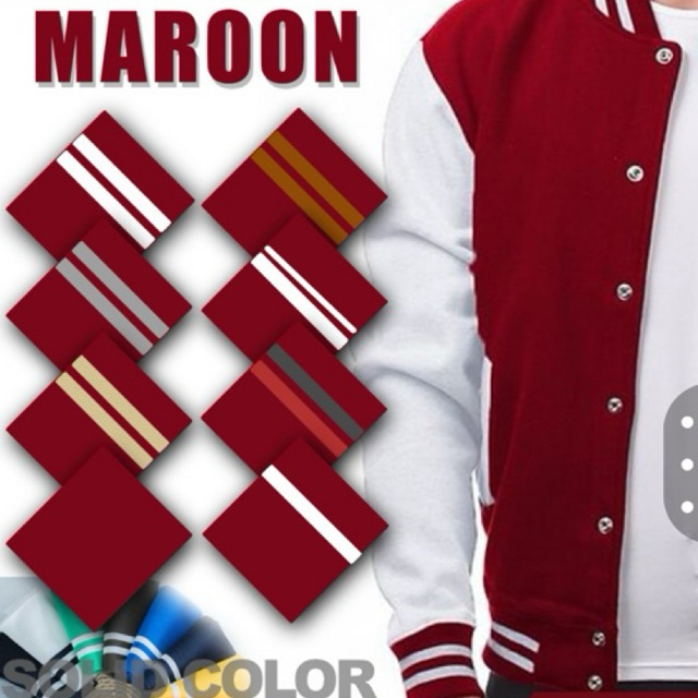 Kain rib bur polyester untuk jaket premium merah maroon polos strip dan rajut babat aksesoris fashio