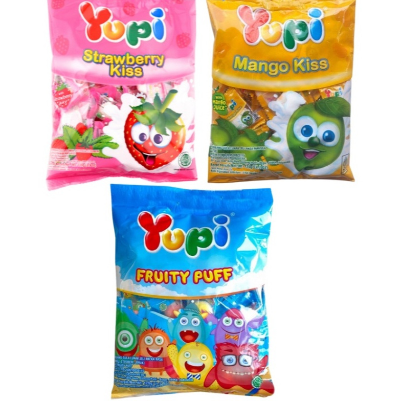 

YUPI PERMEN GUMMY JELLY BAG 120gr STRAWBERRY KISS FRUITY PUFF MANGO KISS