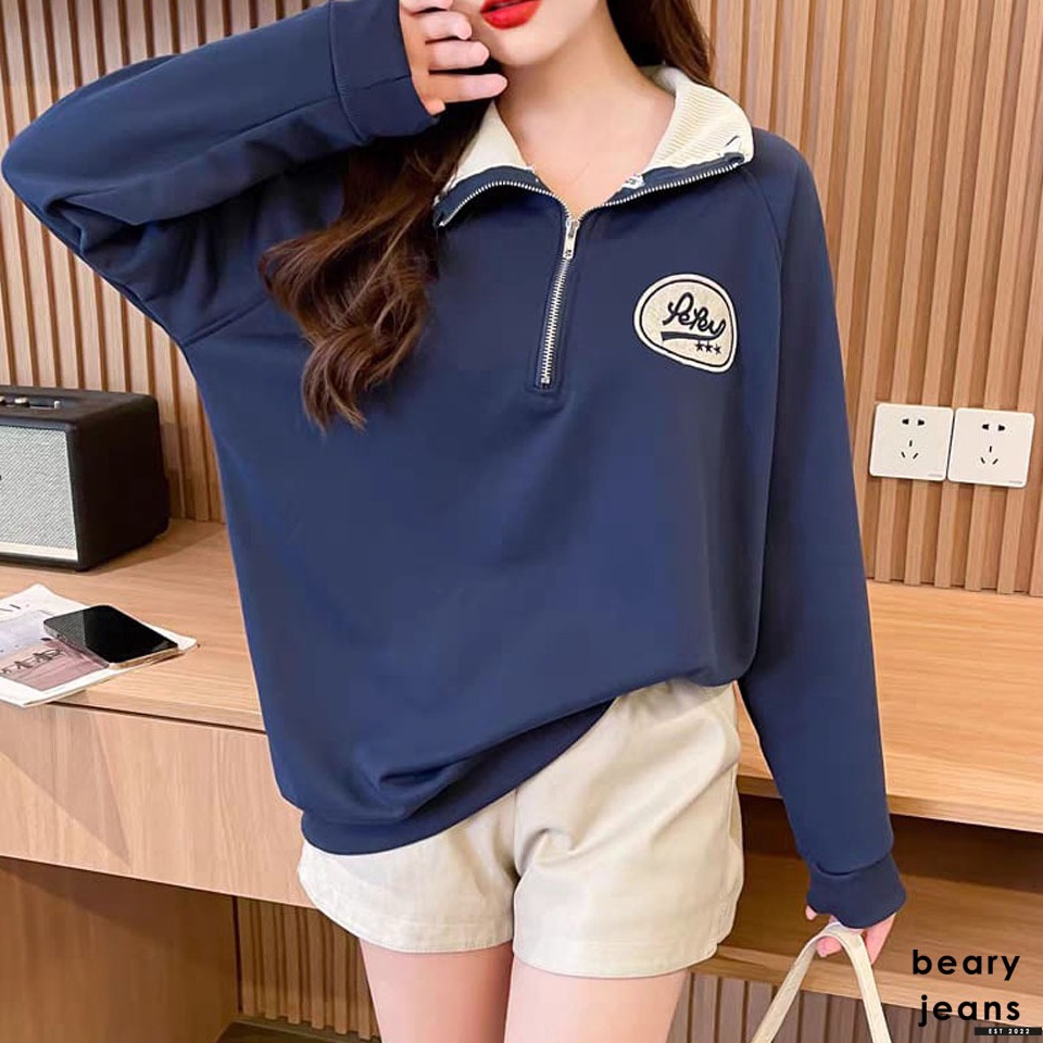 55BOOMING BEARY JEANS BJ168  Vintage Polo Sweater Hoodie Oversize Wanita Pria 223 Lengan Panjang Swe