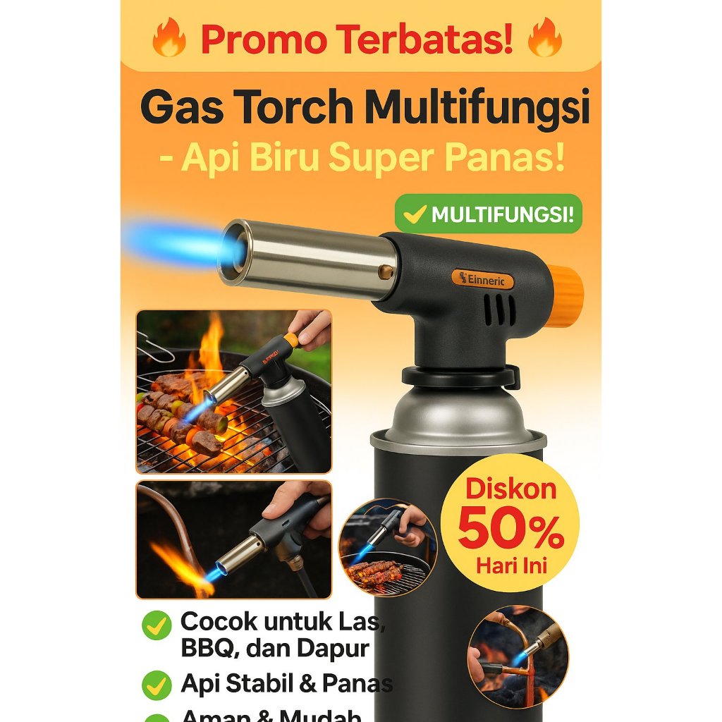 Gas Torch Portable Api Biru Korek Las Multifungsi Butane Untuk BBQ Dapur Torch Gas Butane Portable A