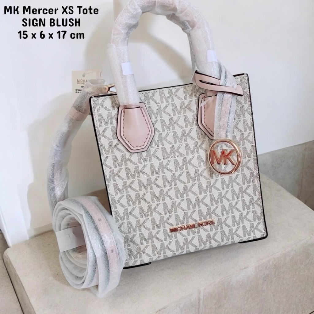 mk mercer xs tote signature brown / blush / black