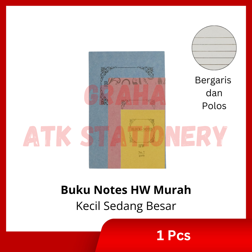 

[1 Pcs] Buku Notes HW Kecil Sedang Besar / Notebook / HW 7 Kecil 16 Sedang 21 Besar Polos Garis