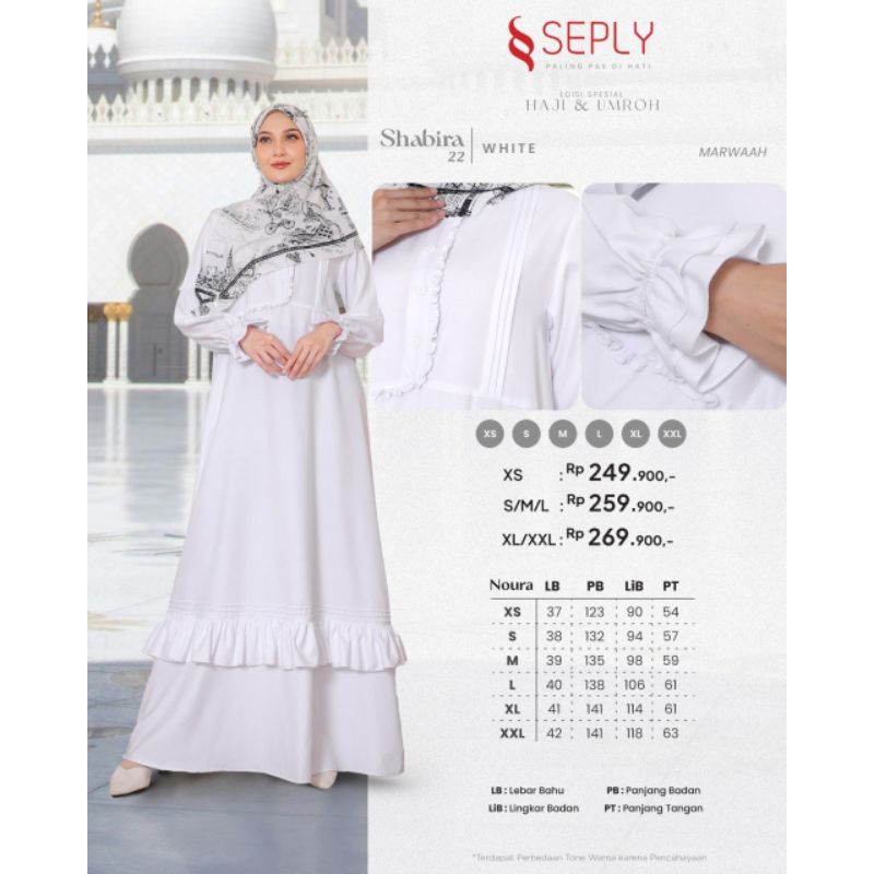 GAMIS SEPLY SHABIRA 22 WHITE, GAMIS PUTIH SEPLY, GAMIS PUTIH PREMIUM
