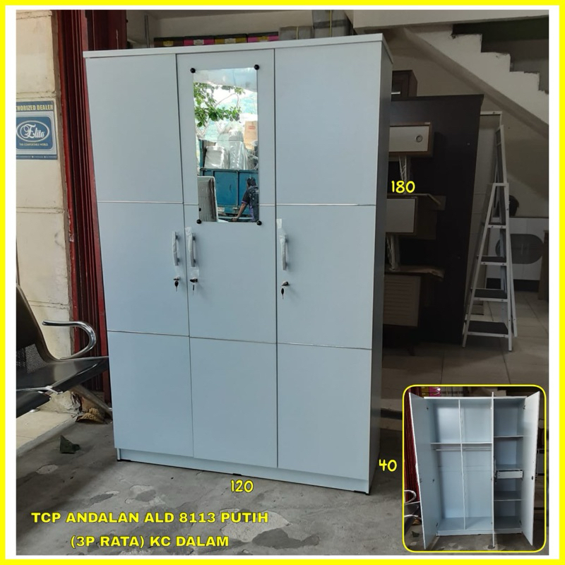 Lemari Pakaian | Baju 3 Pintu Biasa 2 Gantung 1 Rak ALD 8113