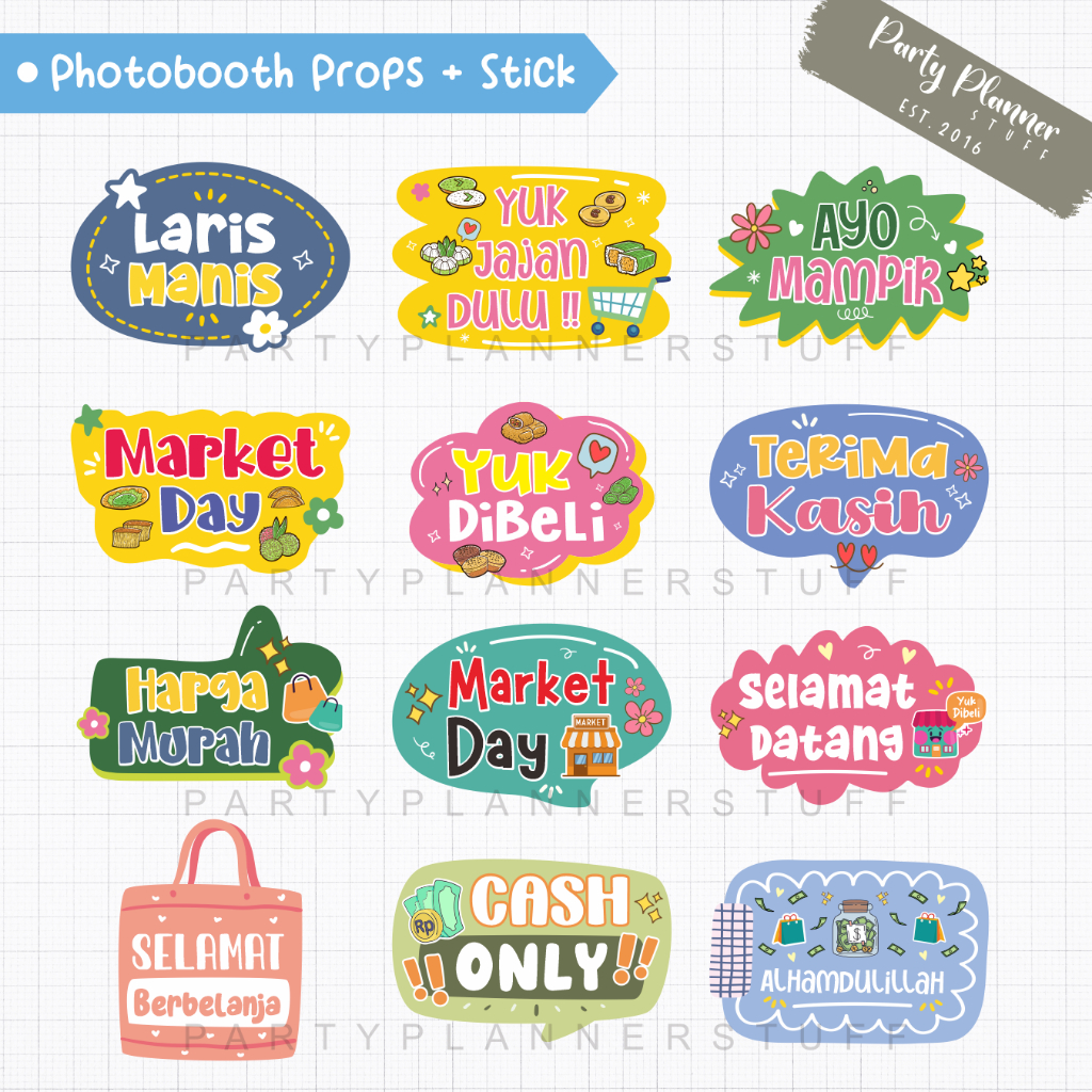 Props market day / photo booth property market day sekolah / custom props makanan market day / stik 